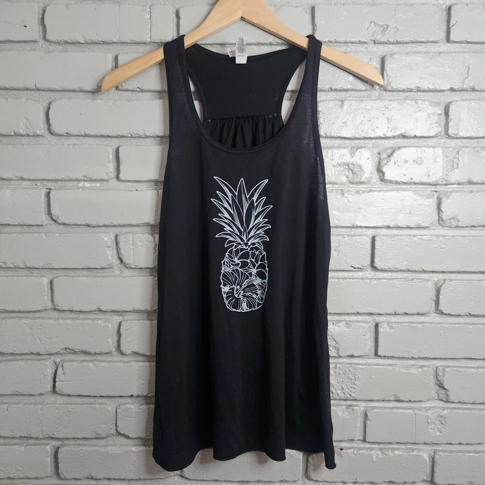 Maui Mid Pacific Tattoo Womens Tank Top Black Large Pineapple Floral Racerback